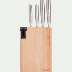 Bloc 4 couteaux de cuisine en inox avec support en hévéa - naturel