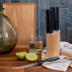 Bloc de 6 couteaux bi-matière et bio matière - noir