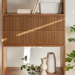 Bloc de 2 grands tiroirs en chêne strié L82cm - bois foncé