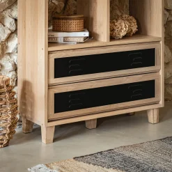 Bloc de 2 grands tiroirs en placage chêne et acier L82cm - noir