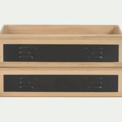 Bloc de 2 grands tiroirs en placage chêne et acier L82cm - noir