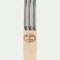 Bloc en bois de 6 couteaux à steak en acier - gris métallisé