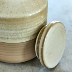 Bocal avec couvercle 0,75L en grès - beige