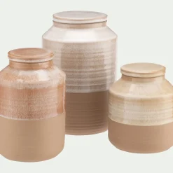 Bocal avec couvercle 0,75L en grès - beige