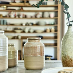 Bocal avec couvercle 1L en grès - beige