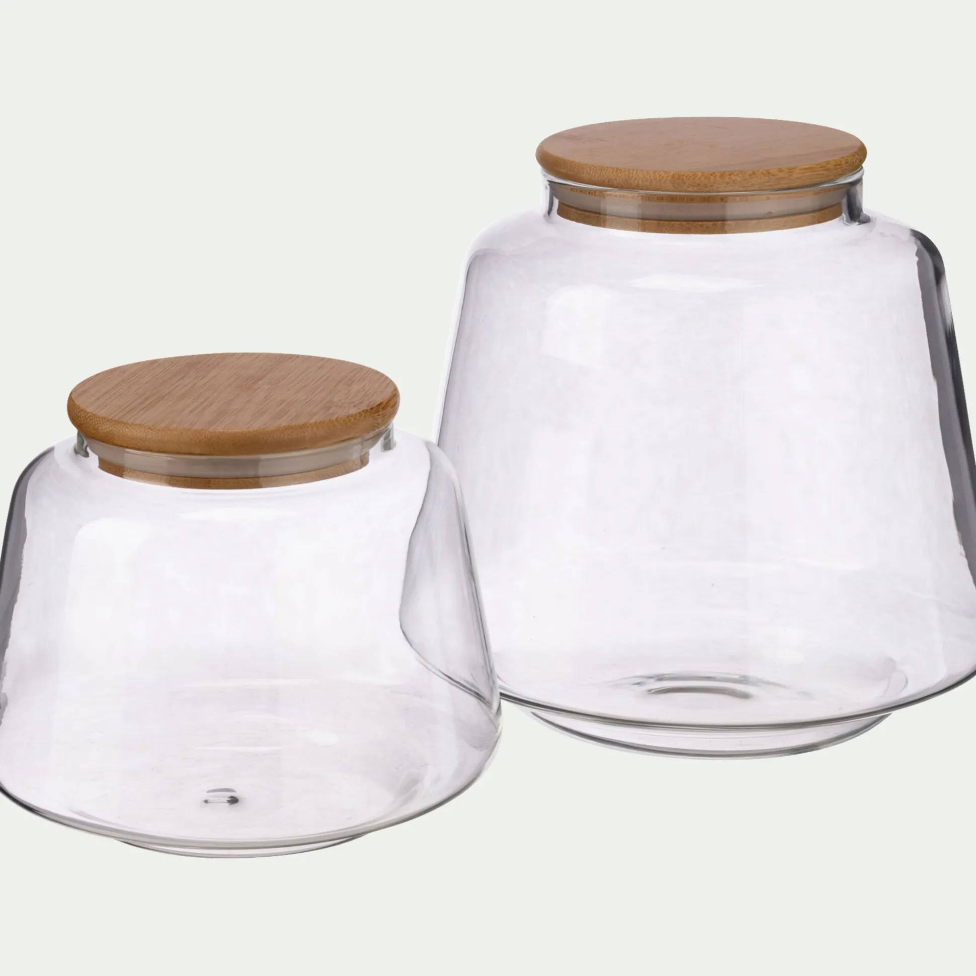 Bocal conique en verre avec couvercle en bambou 1L - transparent
