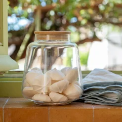 Bocal conique en verre avec couvercle en bambou 2,2L - transparent