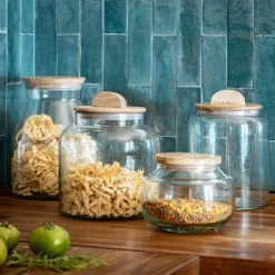 Bocal en verre avec couvercle en manguier 3L - transparent