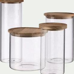 Bocal en verre avec couvercle en acacia 1L - transparent