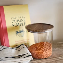 Bocal en verre avec couvercle en acacia 1,8L - transparent