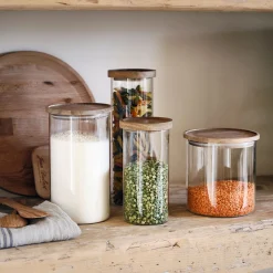 Bocal en verre avec couvercle en acacia 1,8L - transparent