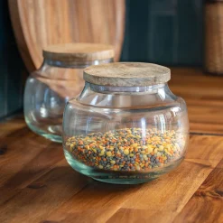 Bocal en verre avec couvercle en manguier 1,25L - transparent