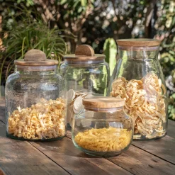 Bocal en verre avec couvercle en manguier 4L - transparent