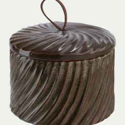 Boite déco en céramique D9,1xH7,5cm - marron