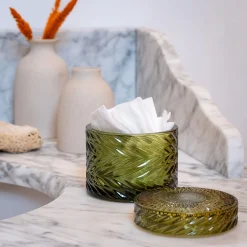 Boite déco en verre - vert D8,8xH8,4cm