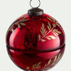Boîte déco boule de Noël en verre D10cm - rouge