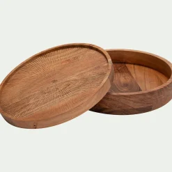 Boîte déco ronde en acacia D25xH7cm - bois foncé