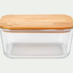 Boîte rectangulaire en verre couvercle en bois H9cm