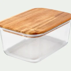 Boîte rectangulaire en verre couvercle en bois H9cm