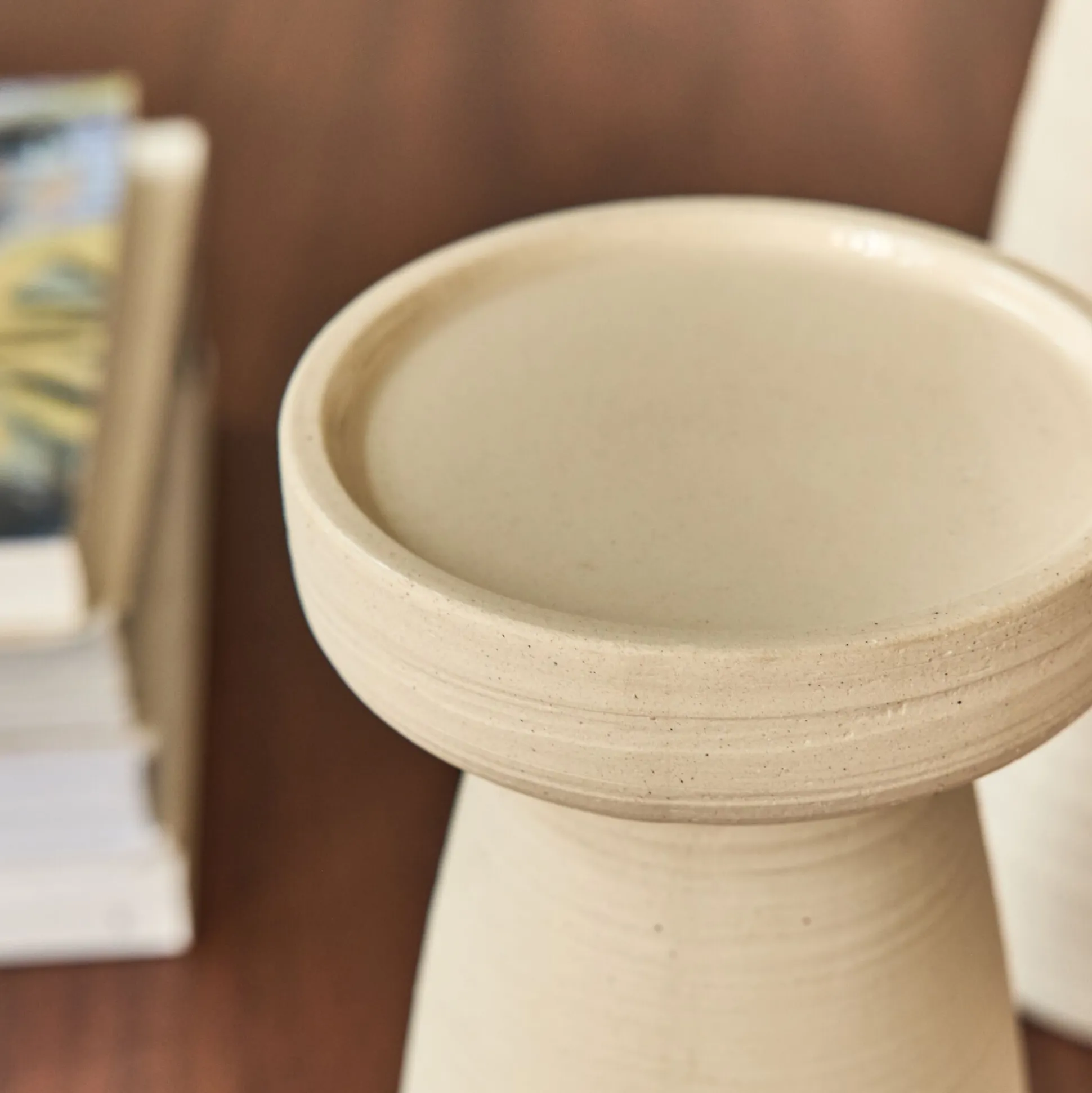 Bougeoir en grès D11,5xH22cm - beige