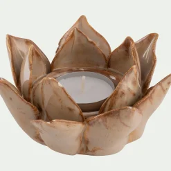 Bougeoir fleur en céramique D11,5cm - beige