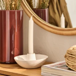 Bougeoir rond en grès D14xH5cm - blanc