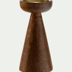 Bougeoir sur pied en bois de manguier H21,5cm - bois foncé