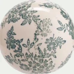 Boule de noel motif fleuri en céramique D11,8cm - blanc
