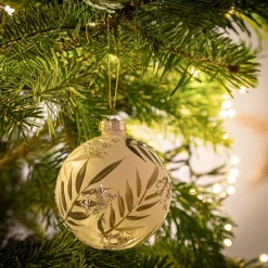 Boule de Noël en verre motif végétal D8cm - vert