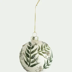 Boule de Noël en verre motif végétal D8cm - vert