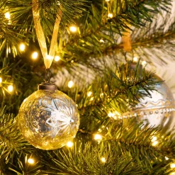 Boule de Noël motif floral en verre D8cm - argenté