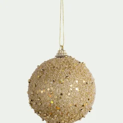 Boule de Noël perlée D8cm - doré