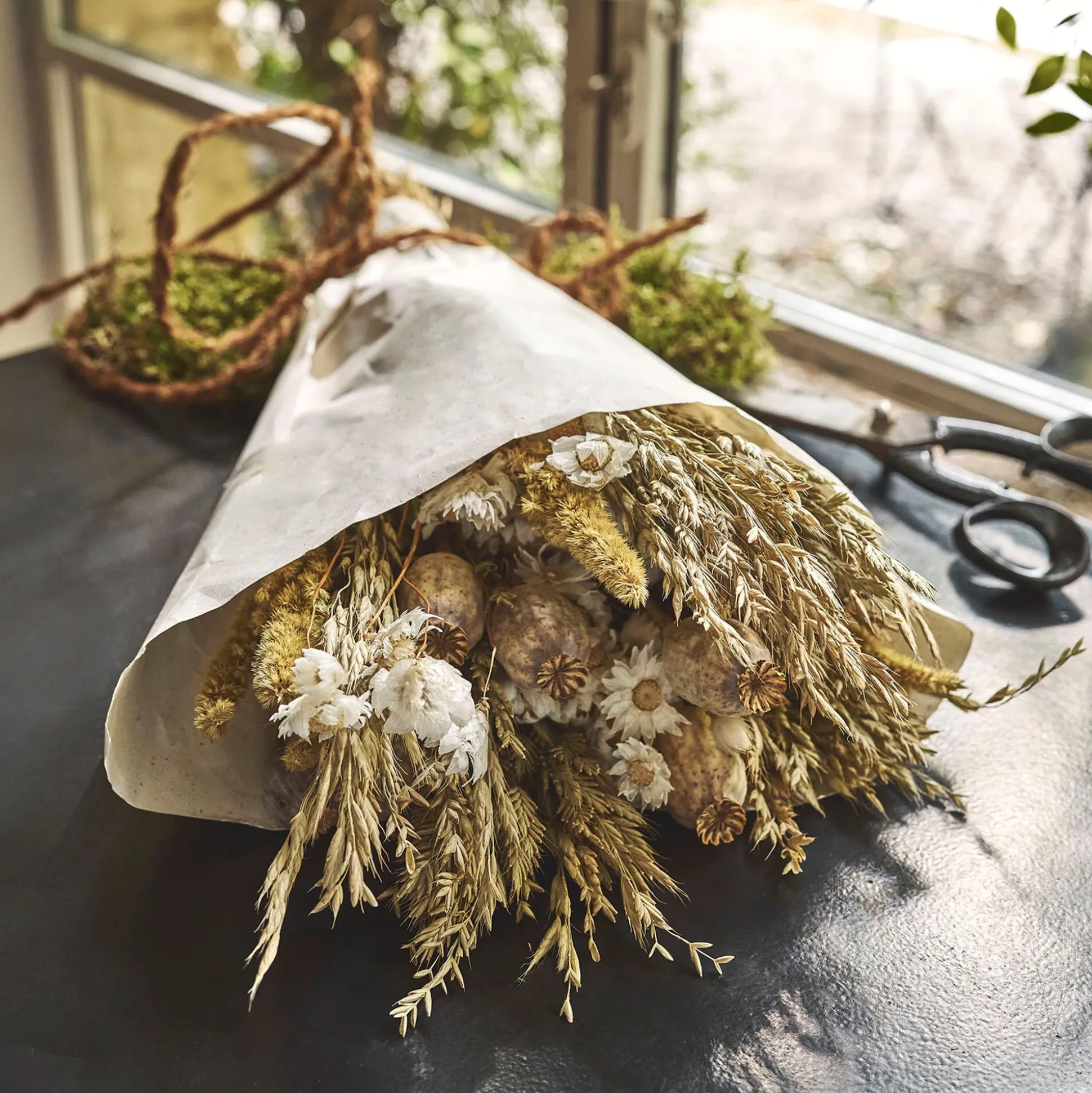 Bouquet de fleurs séchées 50cm - blanc