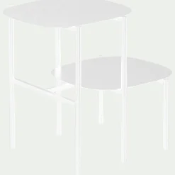 Bout de canapé double plateau en métal - blanc H50cm