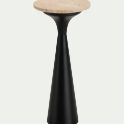 Bout de canapé en acier et travertin D26xH56cm - noir