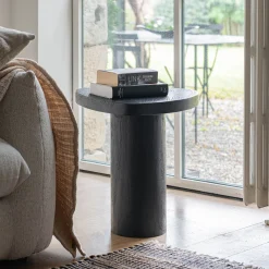 Bout de canapé en bois de manguier D50cm - noir