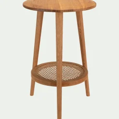 Bout de canapé en chêne massif et cannage D40xH60cm - bois clair