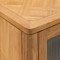 Buffet bas en teck recyclé et portes vitrées - bois clair