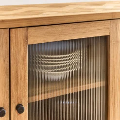 Buffet bas en teck recyclé et portes vitrées - bois clair