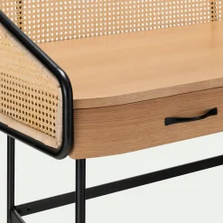 Bureau avec rangement en bois et rotin - bois clair L105xl59XH96cm