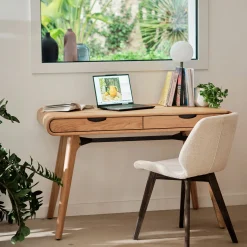 Bureau en bois avec 2 tiroirs L120cm - bois clair