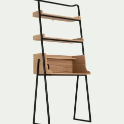 Bureau plaqué frêne et métal noir avec 2 tablettes L80cm - bois clair