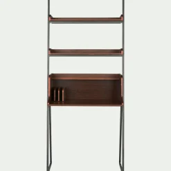 Bureau plaqué noyer et métal noir avec 2 tablettes L80cm - bois foncé