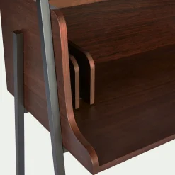 Bureau plaqué noyer et métal noir avec 2 tablettes L80cm - bois foncé