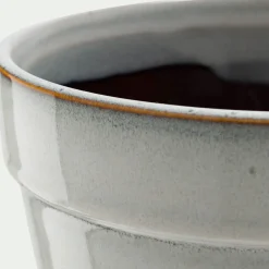 Cache-pot et sa coupelle en céramique D23cm - blanc cassé