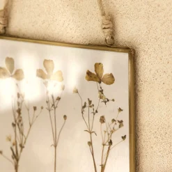 Cadre décoratif avec fleurs séchées 20x20cm - doré