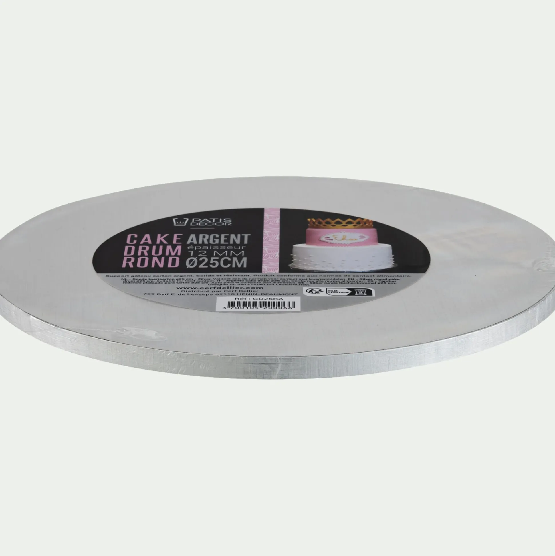 Cake drum rond en carton D25cm - argenté