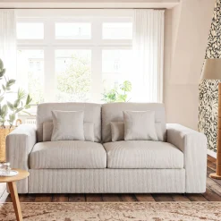 Canapé 3 places convertible en velours côtelé - gris borie