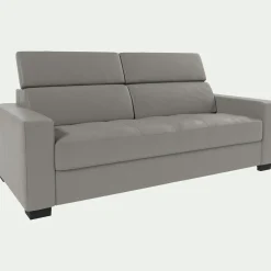 Canapé 3 places convertible en tissu cuir gris avec accoudoirs 20cm - gris borie