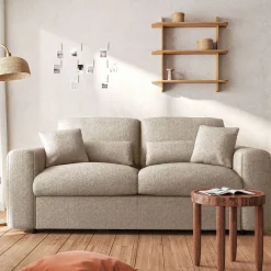 Canapé 3 places convertible en tissu chenille benjo - beige roucas